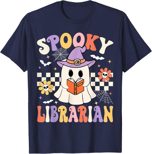 Groovy Spooky Librarian Halloween Library ghost Librarian T-Shirt - T-Shirt | Navy