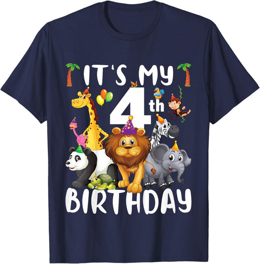 Its My 4th Birthday Zoo Shirt Safari Jungle Animals Lover T-Shirt - T-Shirt | Navy