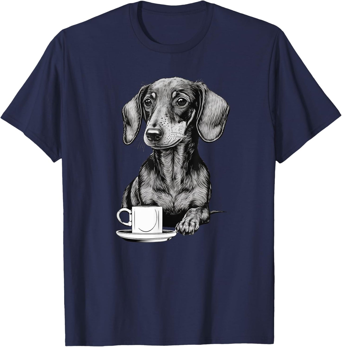 Dachshund Puppy Wiener with Coffee T-Shirt - T-Shirt | Navy