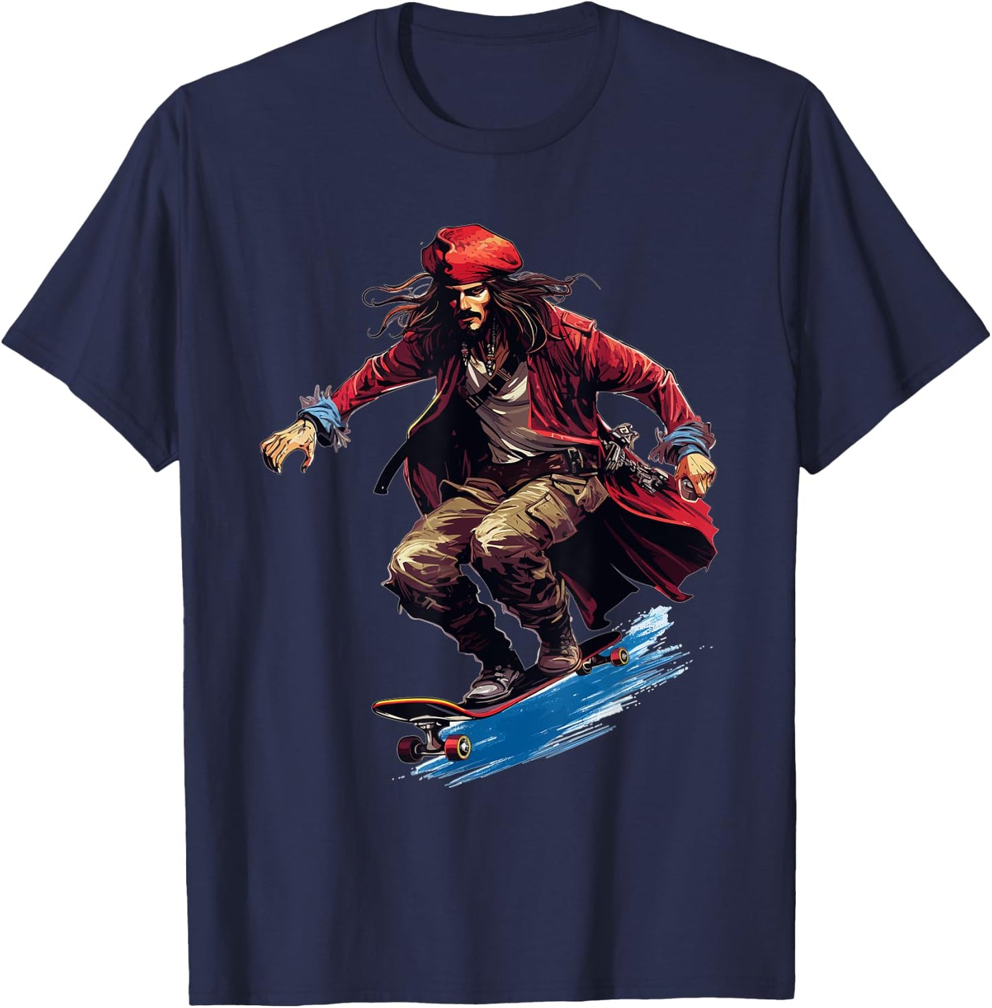 Pirate Skater - Skateboard Skateboarder Skateboarding T-Shirt - T-Shirt | Navy