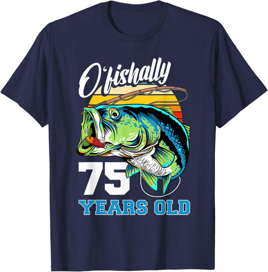 Ofishally 75 Years Old Fisherman 75th Birthday Fishing T-Shirt - T-Shirt | Navy