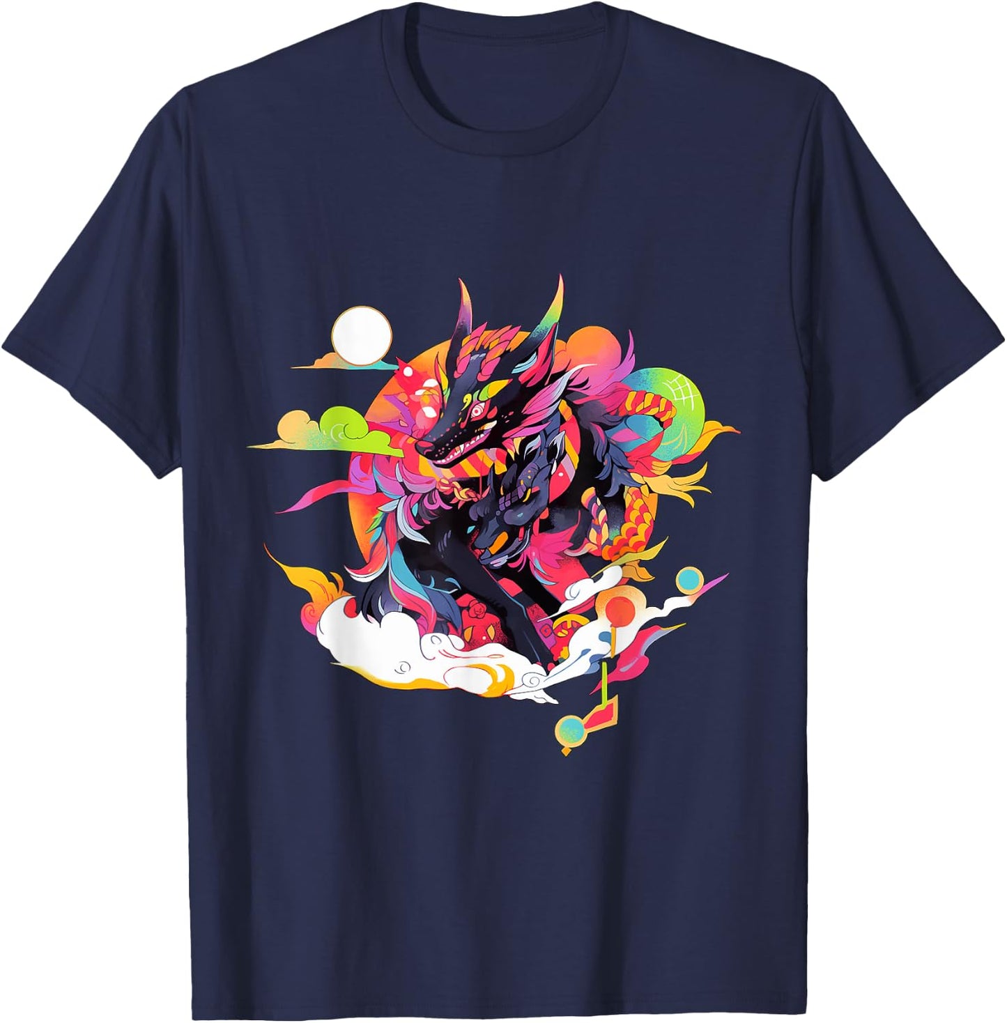 Japanese Inspired Retro Wolf T-Shirt - T-Shirt | Navy