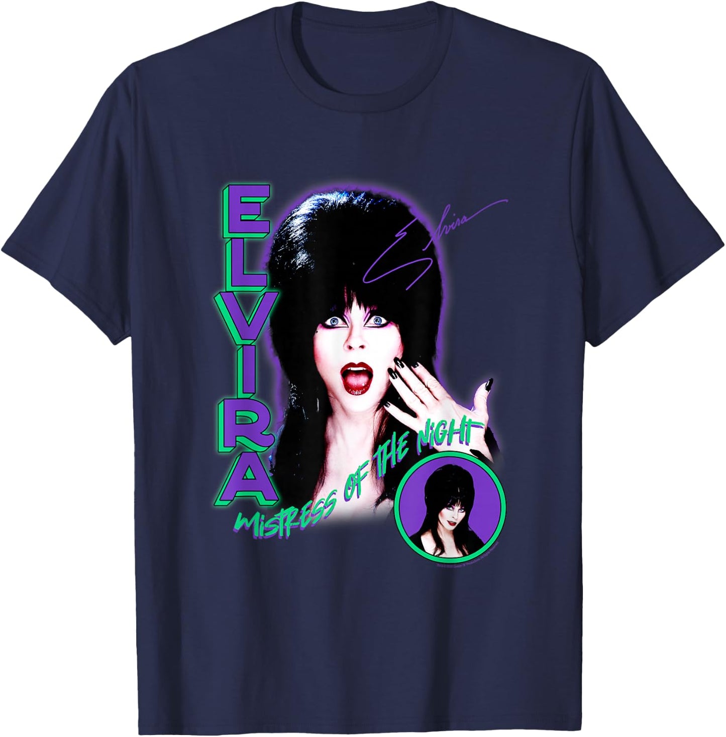Elvira, Mistress of The Dark Purple and Green Horror T-Shirt - T-Shirt | Navy