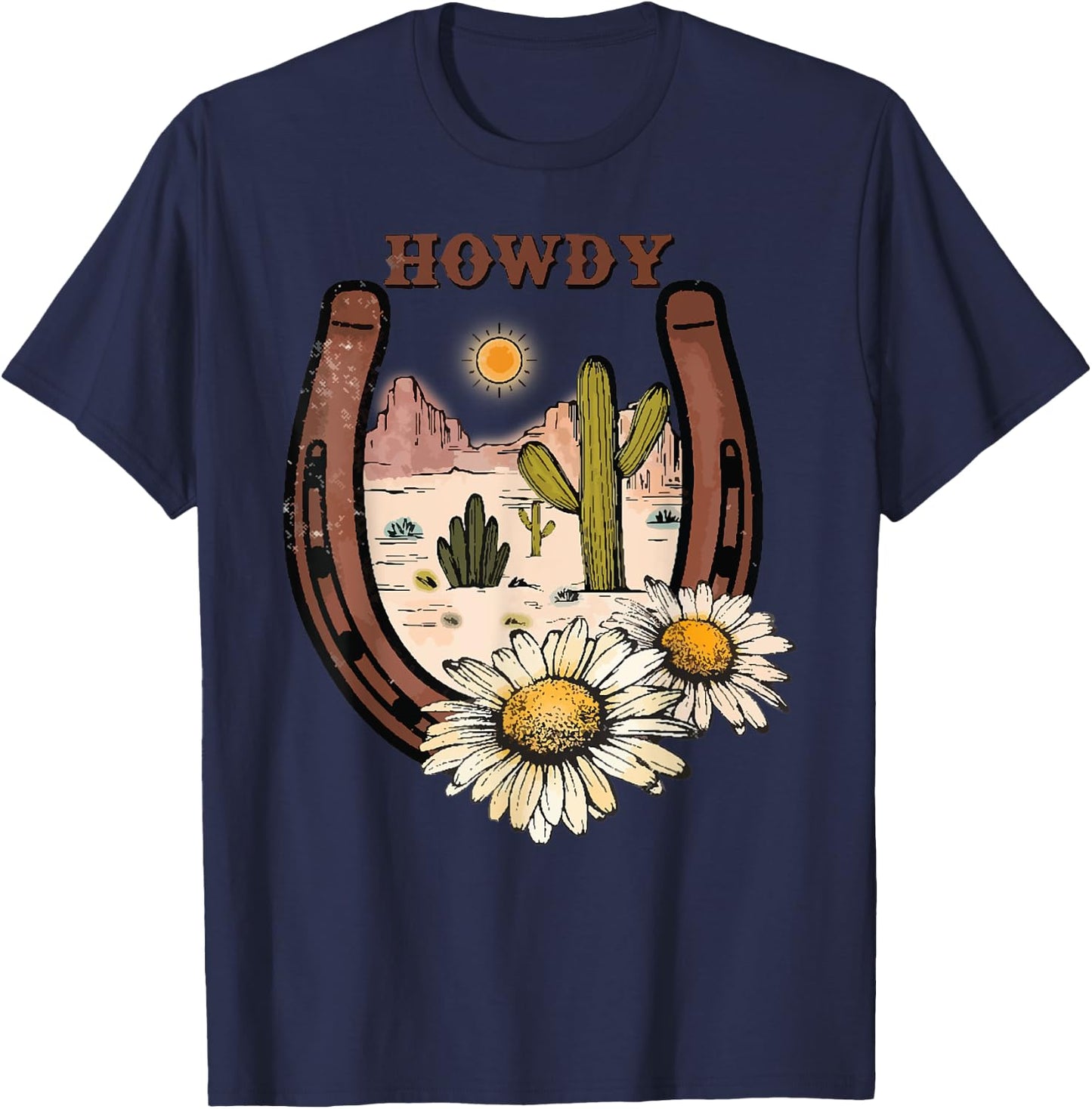 Vintage White Howdy Rodeo Western Country Southern Cowgirl T-Shirt - T-Shirt | Navy