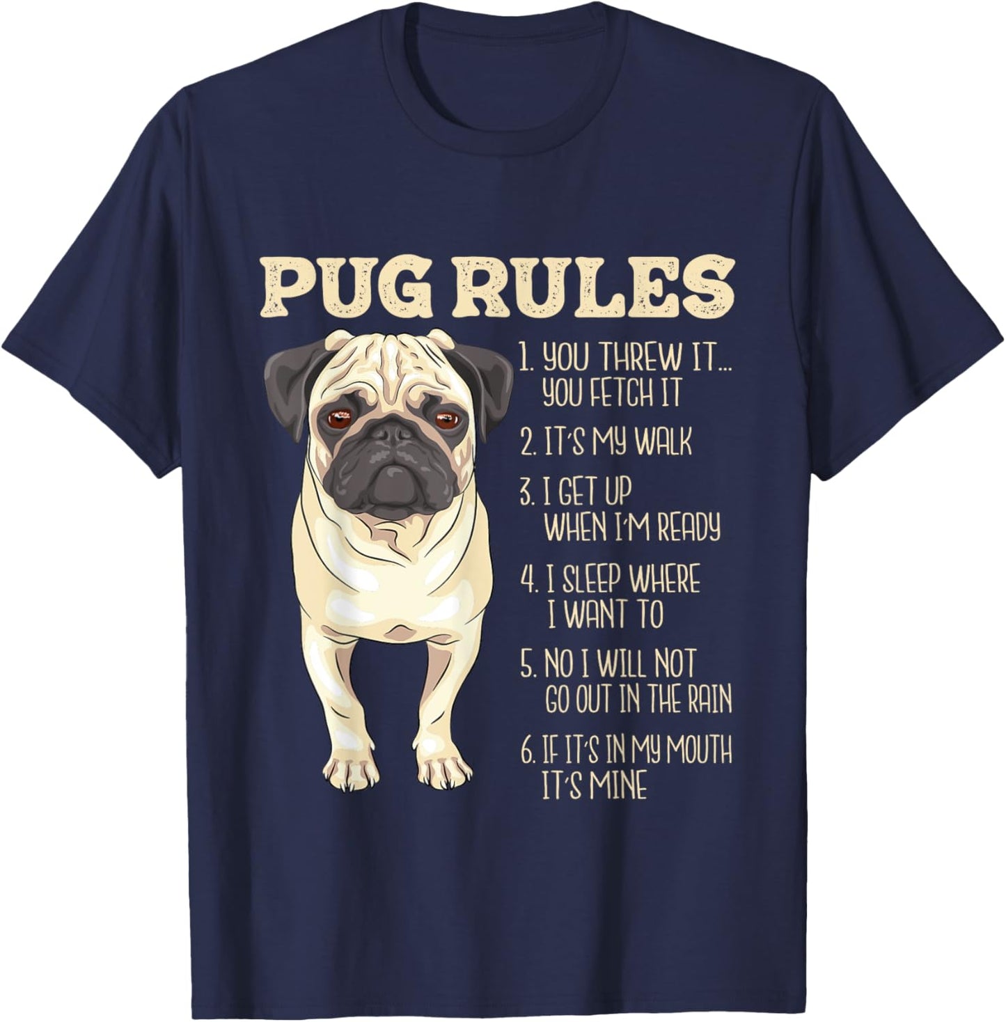Pug Rules - Dog Trainer Pet Breeder Pup Owner Puppy Lover Men Women Kids T-Shirt - T-Shirt | Navy