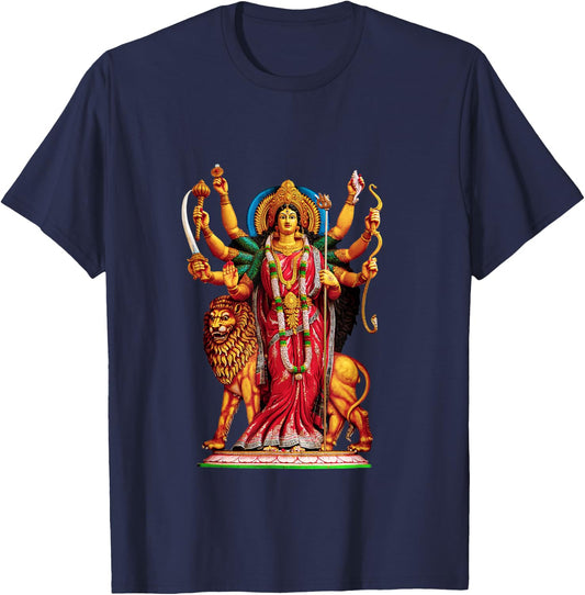 Clever Witty Durga Designs Women's Durga Hindu Religion Divine Glory Goddess T-Shirt - T-Shirt | Navy