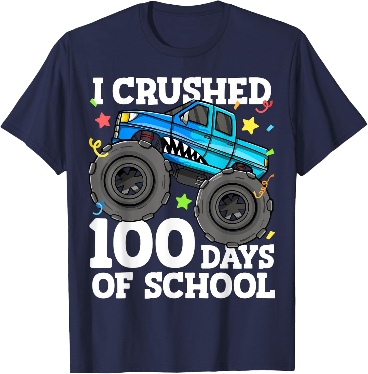 100 Days of School Monster Truck 100th Day of School Boys T-Shirt - T-Shirt | Navy