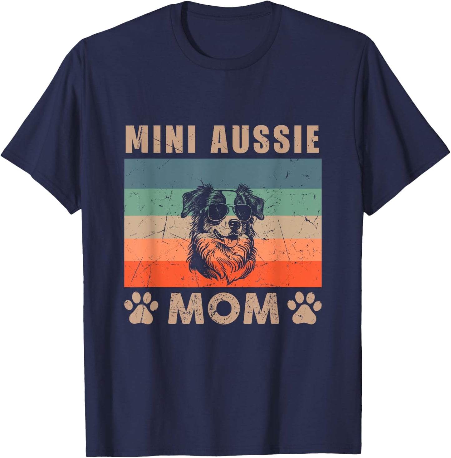 Vintage Mini Aussie Mom Gifts Funny Dog Lover Mother's Day Women Kids T-Shirt - T-Shirt | Navy