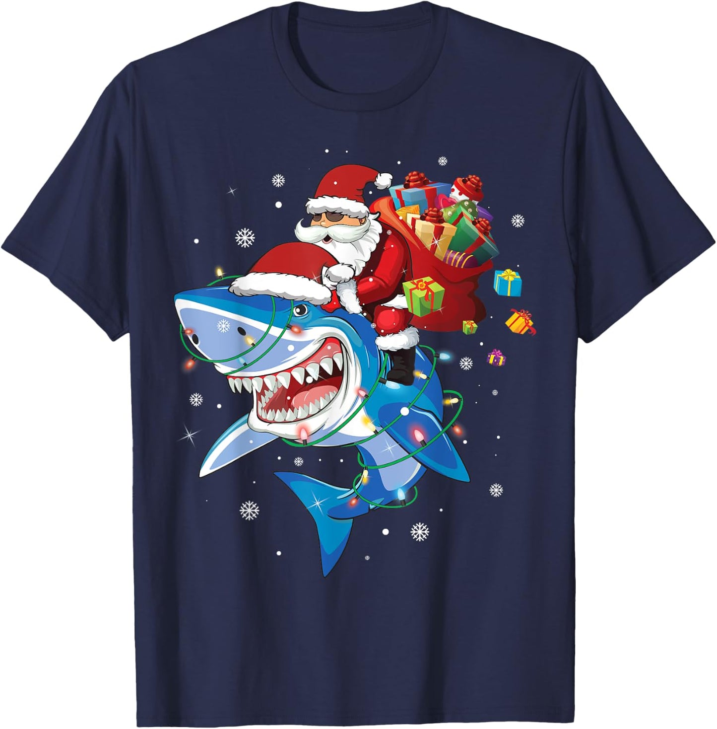 Santa Claus riding shark lover Merry Christmas Xmas T-Shirt - T-Shirt | Navy