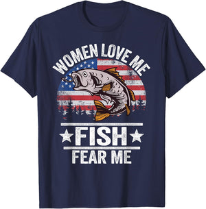 Women Love Me Fish Fear Me Men Vintage Funny Bass Fishing T-Shirt - T-Shirt | Navy