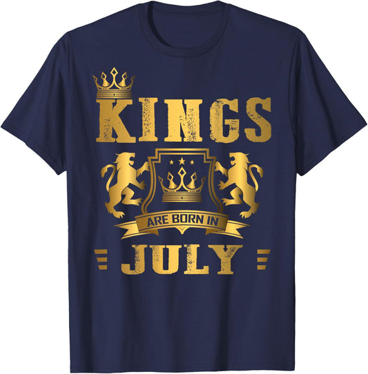 Kings Are Born in July - July Birthday (on Back) T-Shirt - T-Shirt | Navy