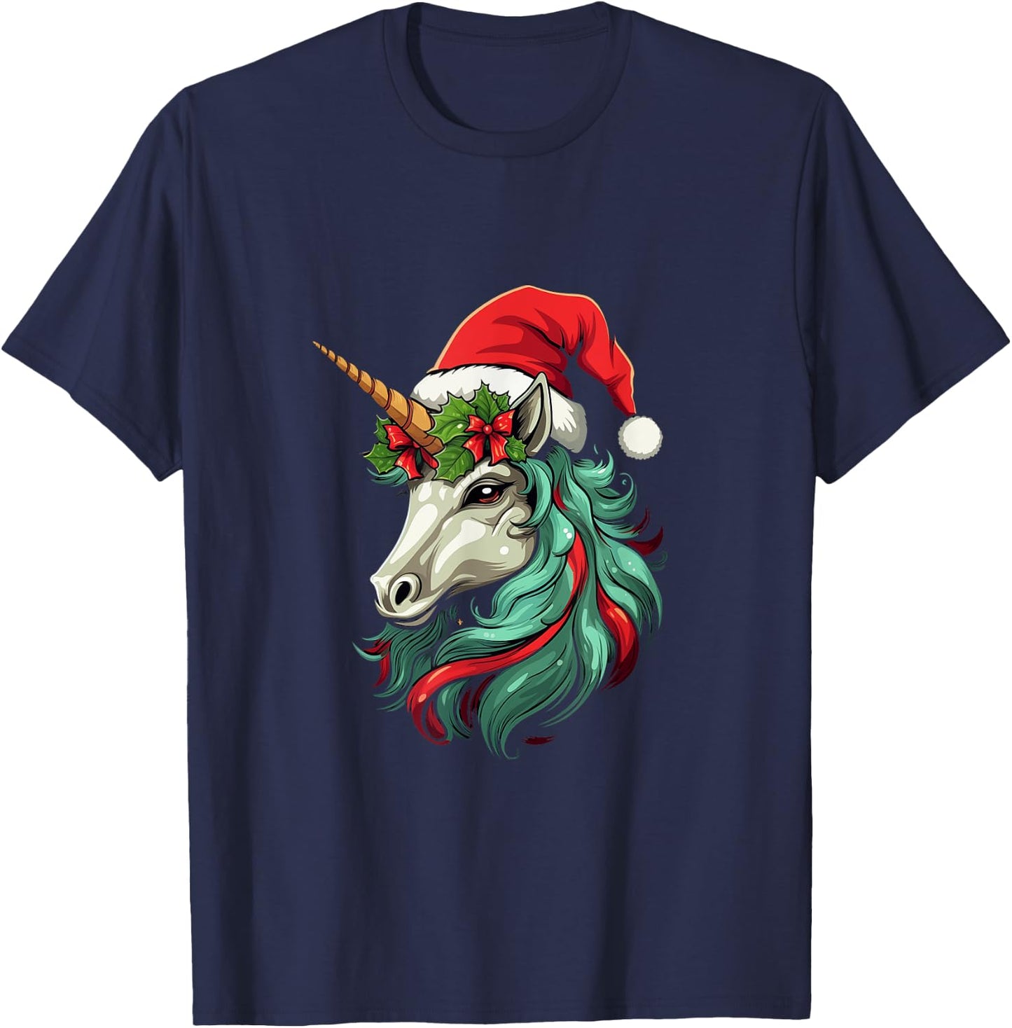 Santa Hat Unicorn, Christmas T-Shirt - T-Shirt | Navy