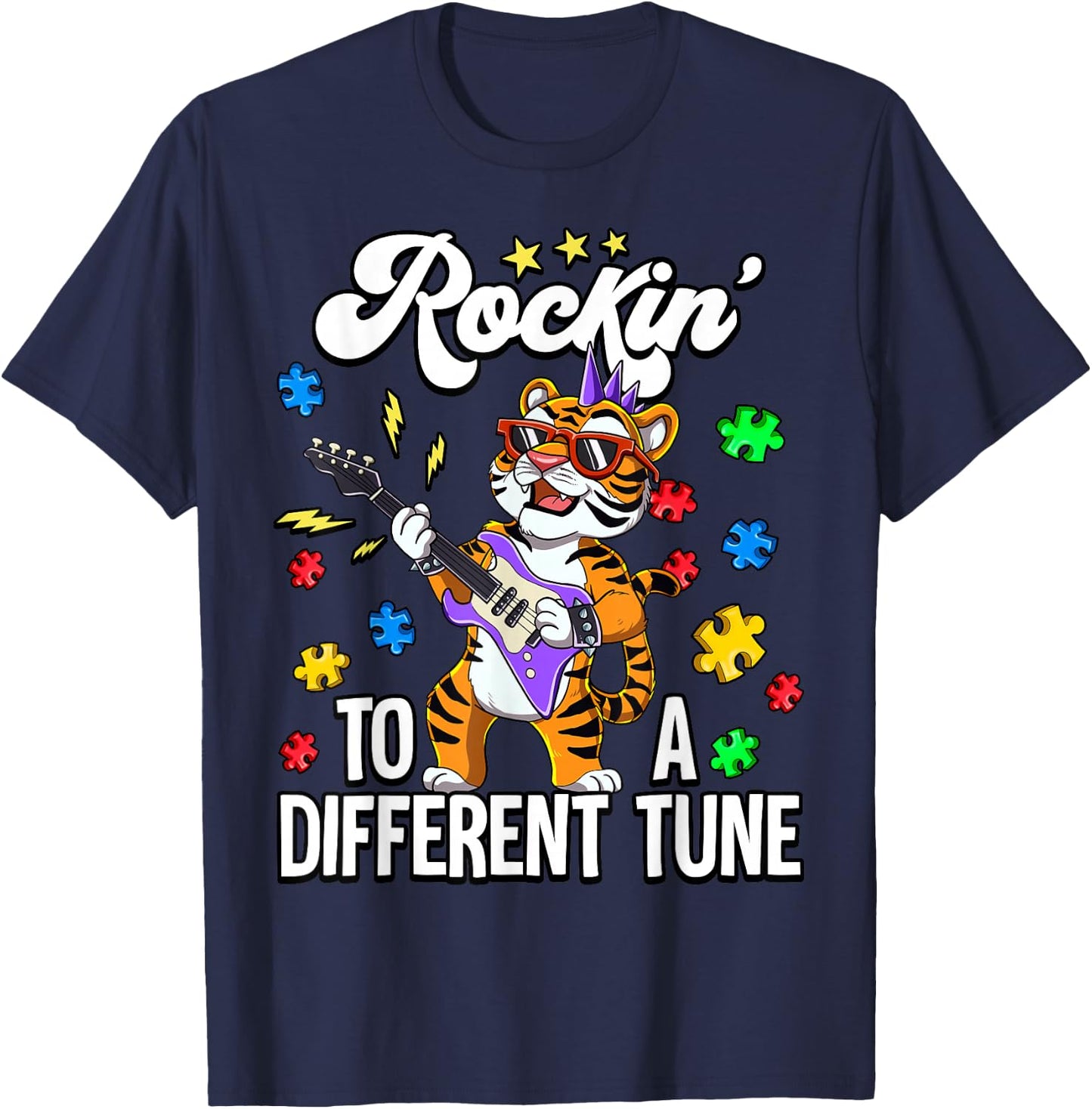 Autism Rockin To A Different Tune T-Shirt - T-Shirt | Navy