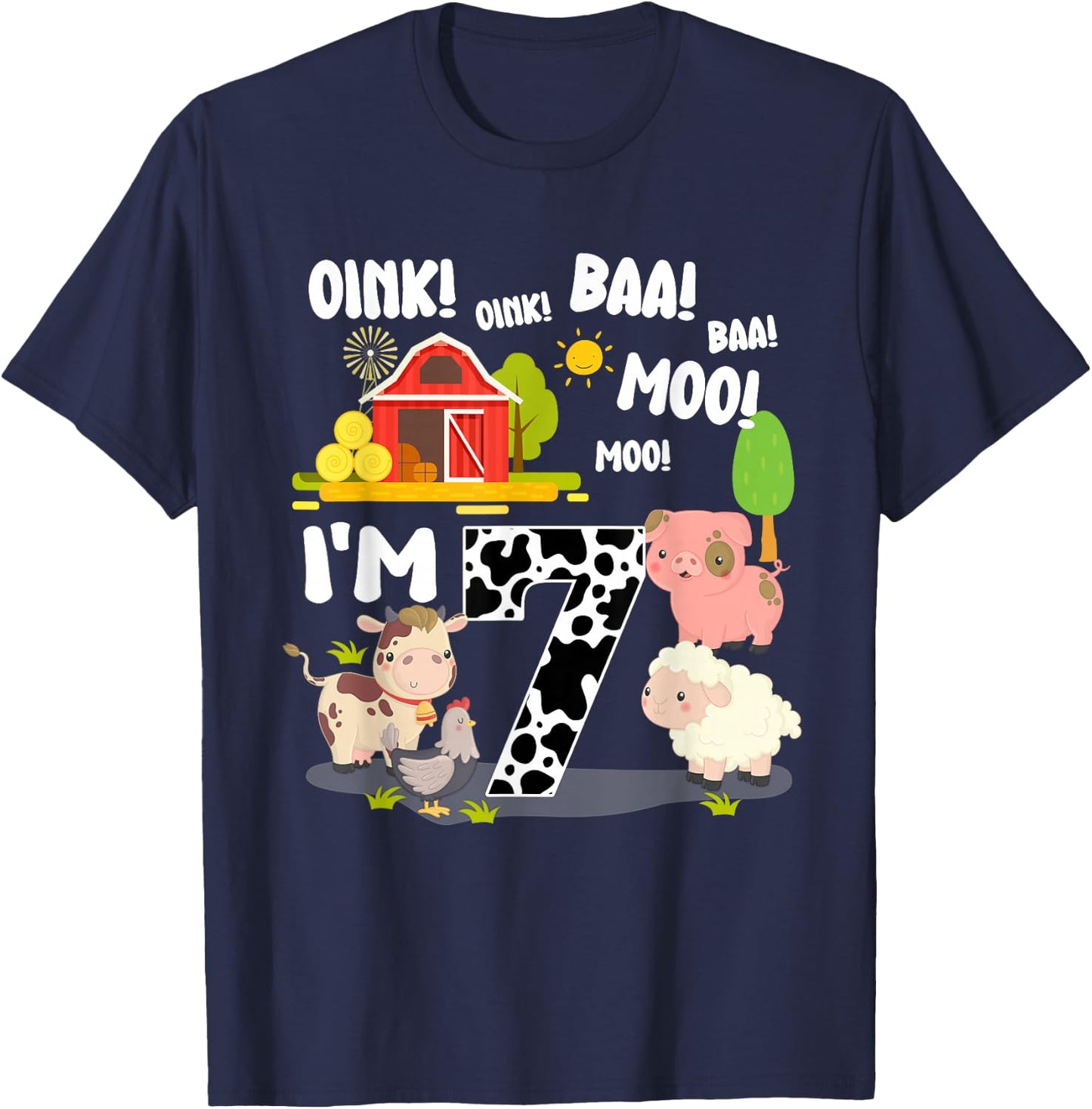I'm 7 Year Old Farm Animals Birthday 7th Party T-Shirt - T-Shirt | Navy