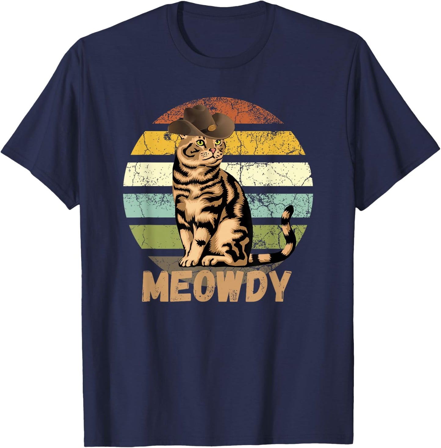 Meowdy - Funny Mashup Between Meow and Howdy - Cat Meme T-Shirt - T-Shirt | Navy