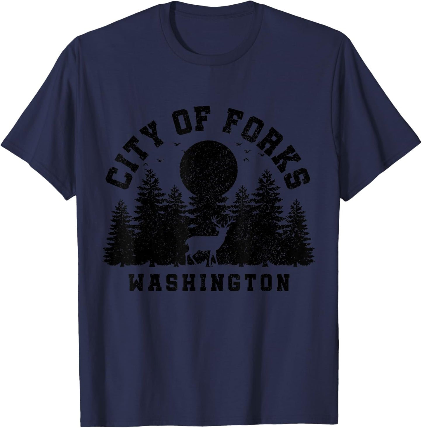 City Of Forks Washington Deer Nature Hiking Camping Pride T-Shirt - T-Shirt | Navy