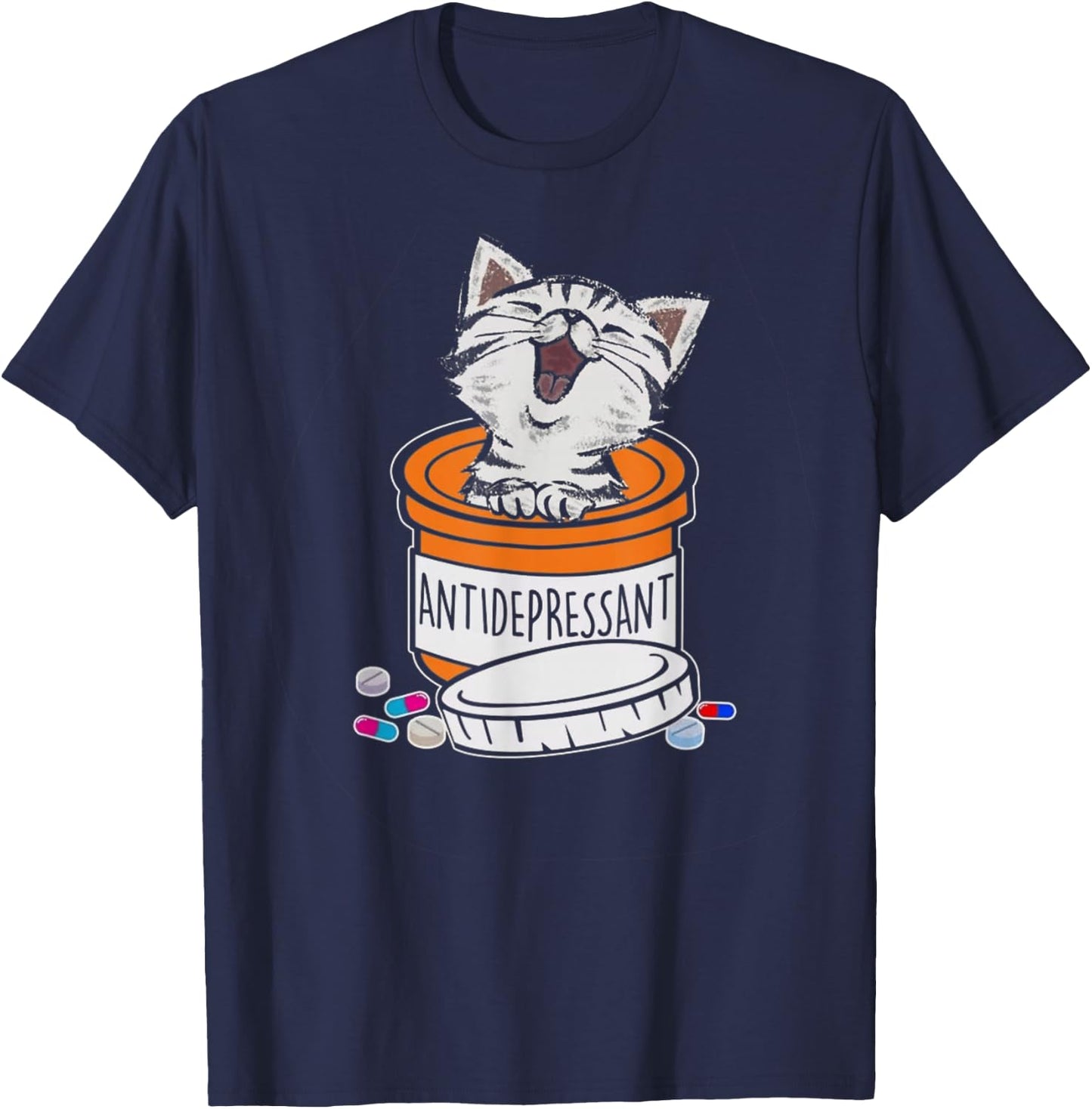 Cute Kitten Antidepressant Cat Funny Cat T-Shirt - T-Shirt | Navy