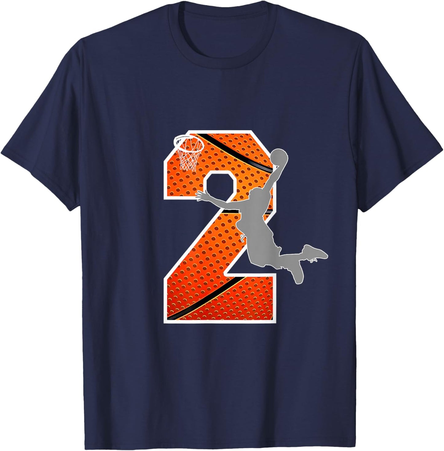 Kids 2 Years Old 2nd Basketball Birthday Party Boys Girls T-Shirt - T-Shirt | Navy