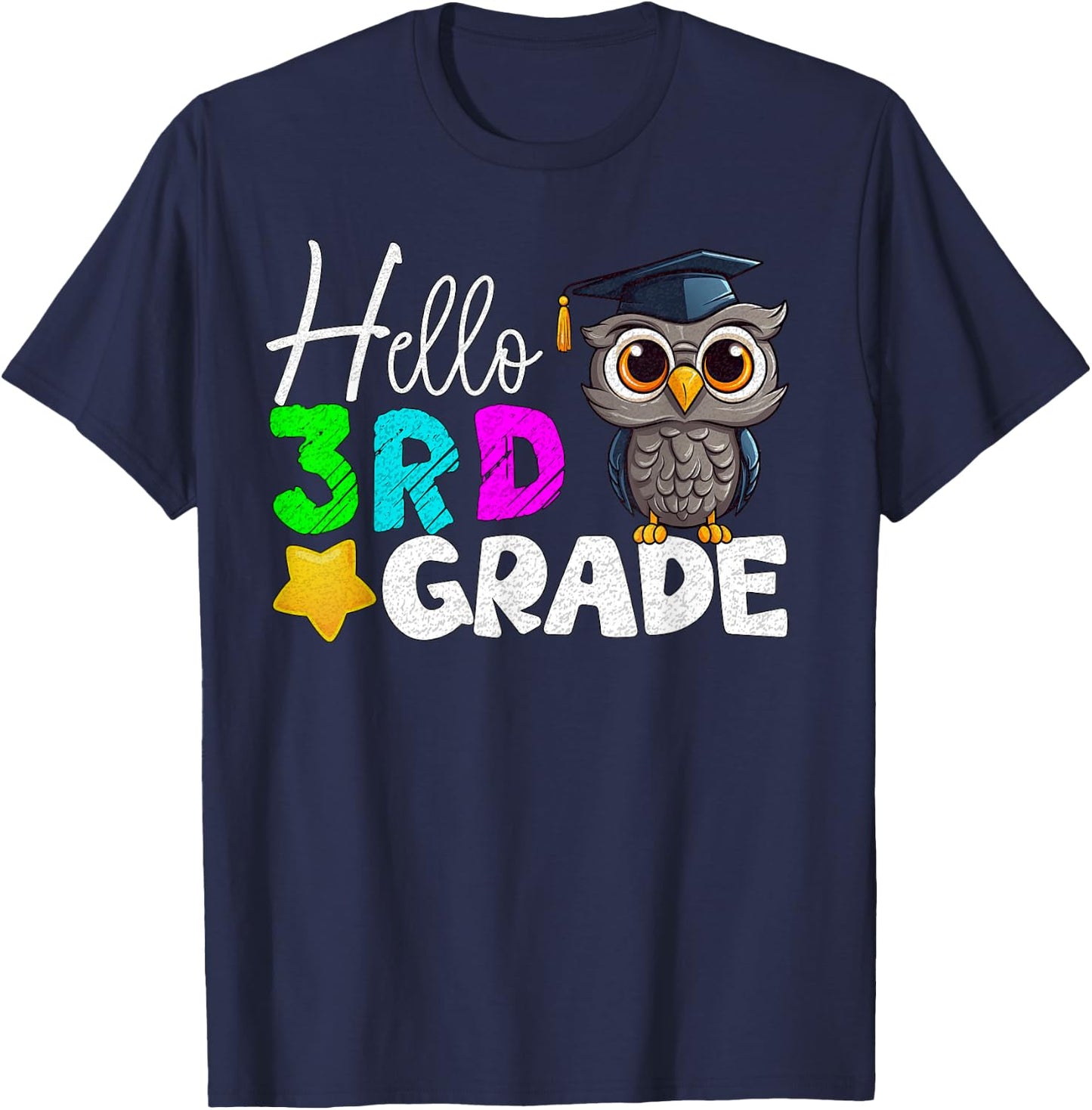 Hello 3rd Grade Third Grade Owl Back to School Kid Teacher T-Shirt - T-Shirt | Navy