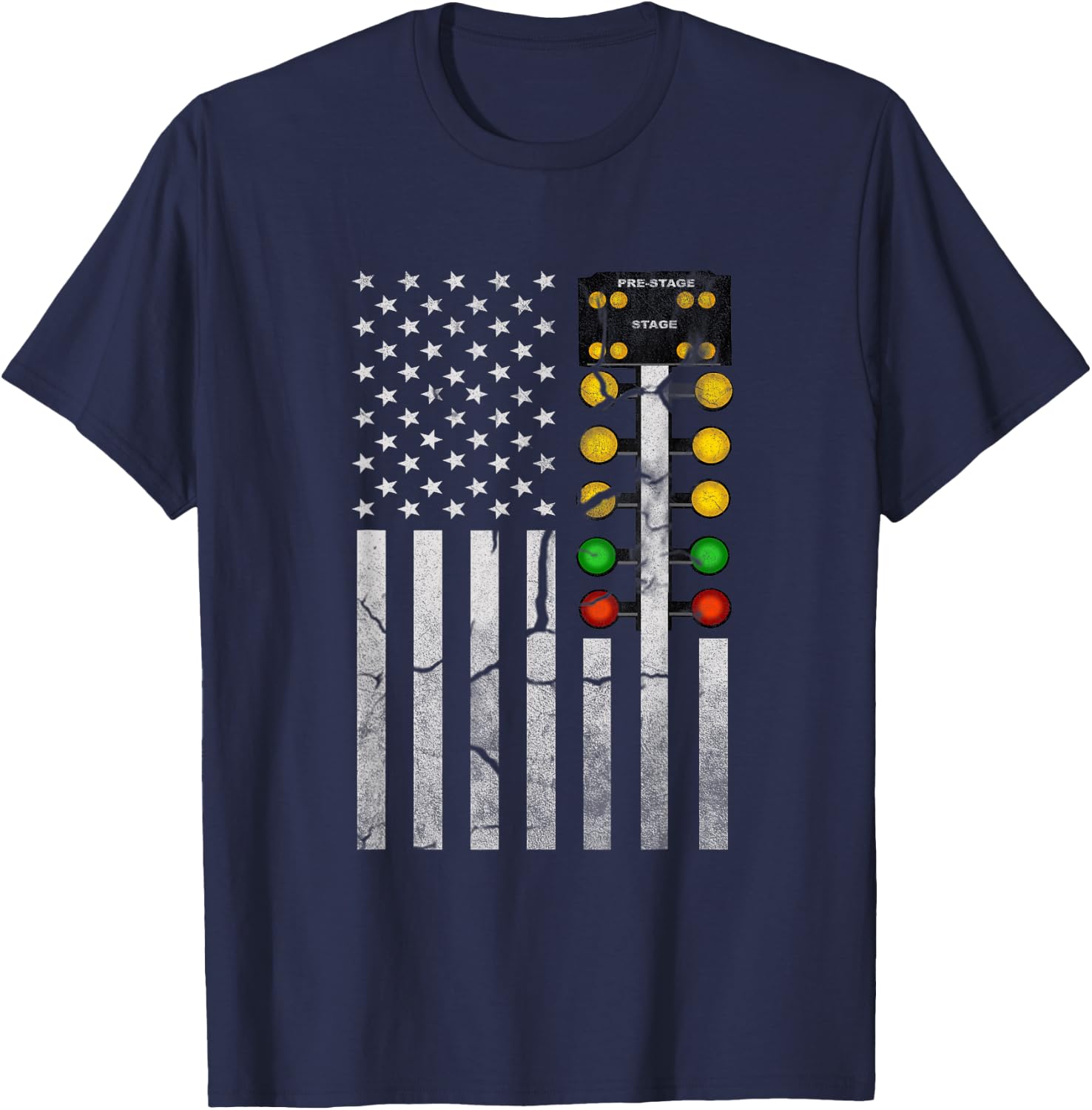 Drag Racing Flag American Drag Racer Drag Strip Tree Light T-Shirt - T-Shirt | Navy