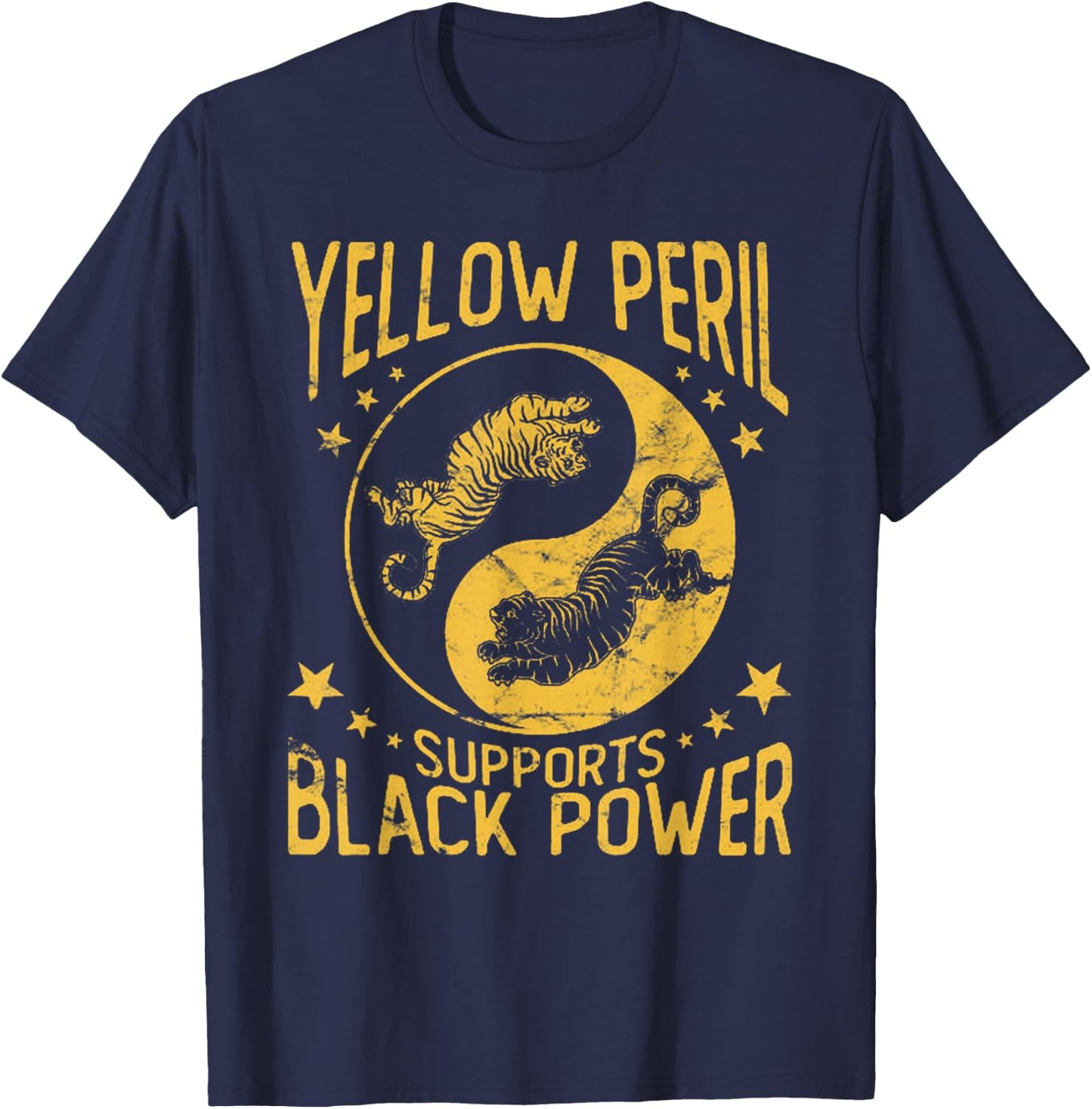 Vintage Yellow Peril Supports Black Power, Tiger T-Shirt - T-Shirt | Navy