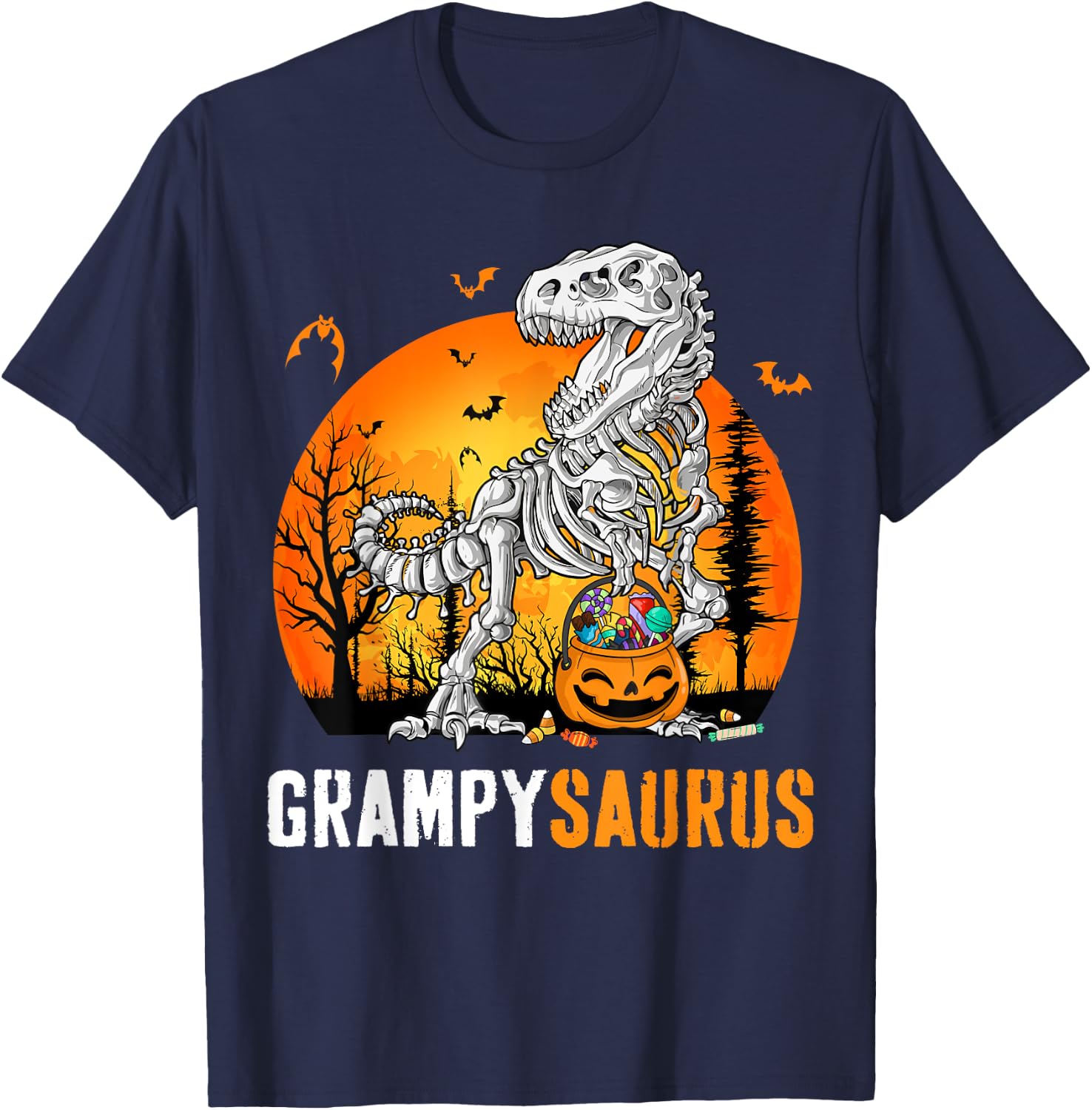Grampysaurus Dinosaur Skeleton Halloween Grampy Saurus T-Shirt - T-Shirt | Navy