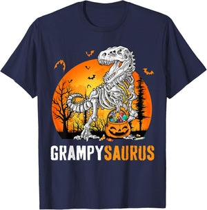 Grampysaurus Dinosaur Skeleton Halloween Grampy Saurus T-Shirt - T-Shirt | Navy
