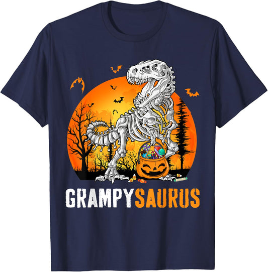 Grampysaurus Dinosaur Skeleton Halloween Grampy Saurus T-Shirt - T-Shirt | Navy
