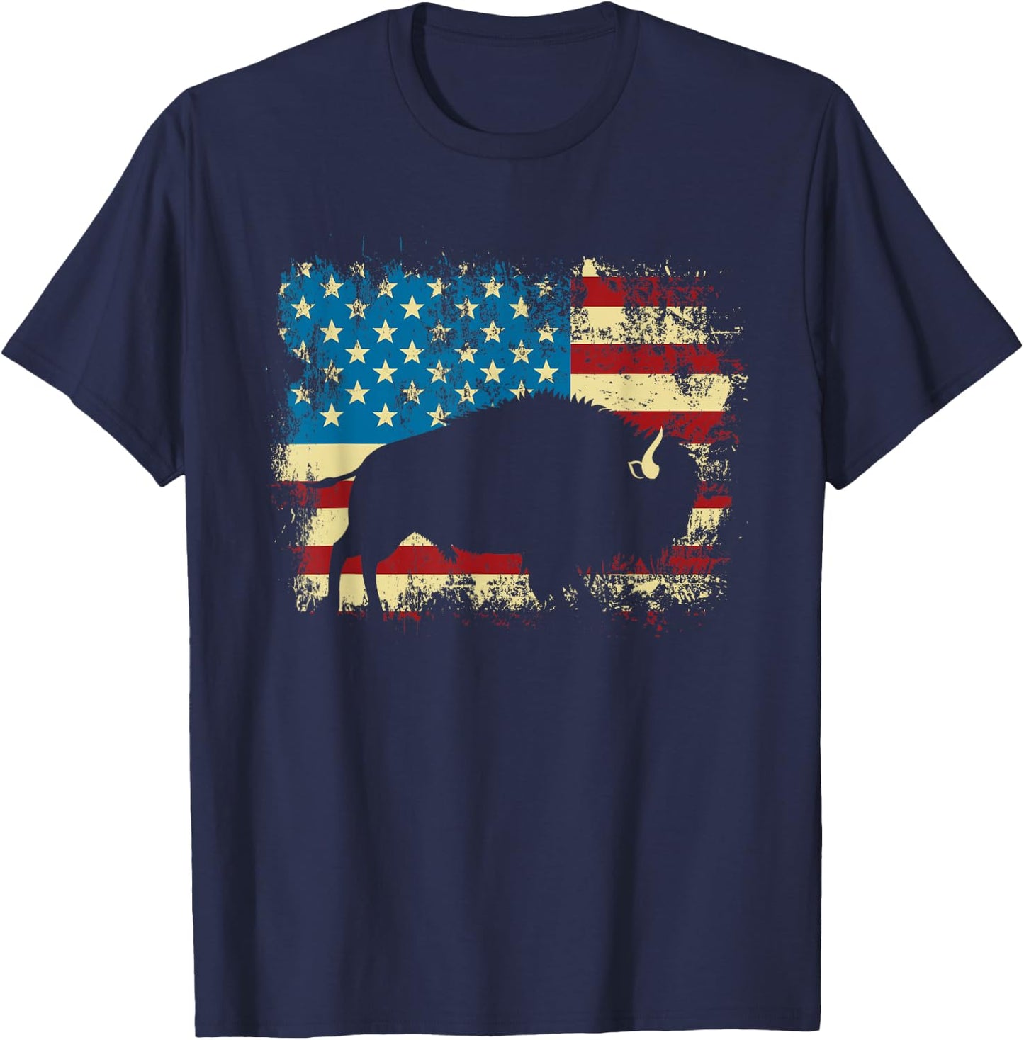 Patriotic American Bison Buffalo Lover Wildlife USA Flag T-Shirt - T-Shirt | Navy