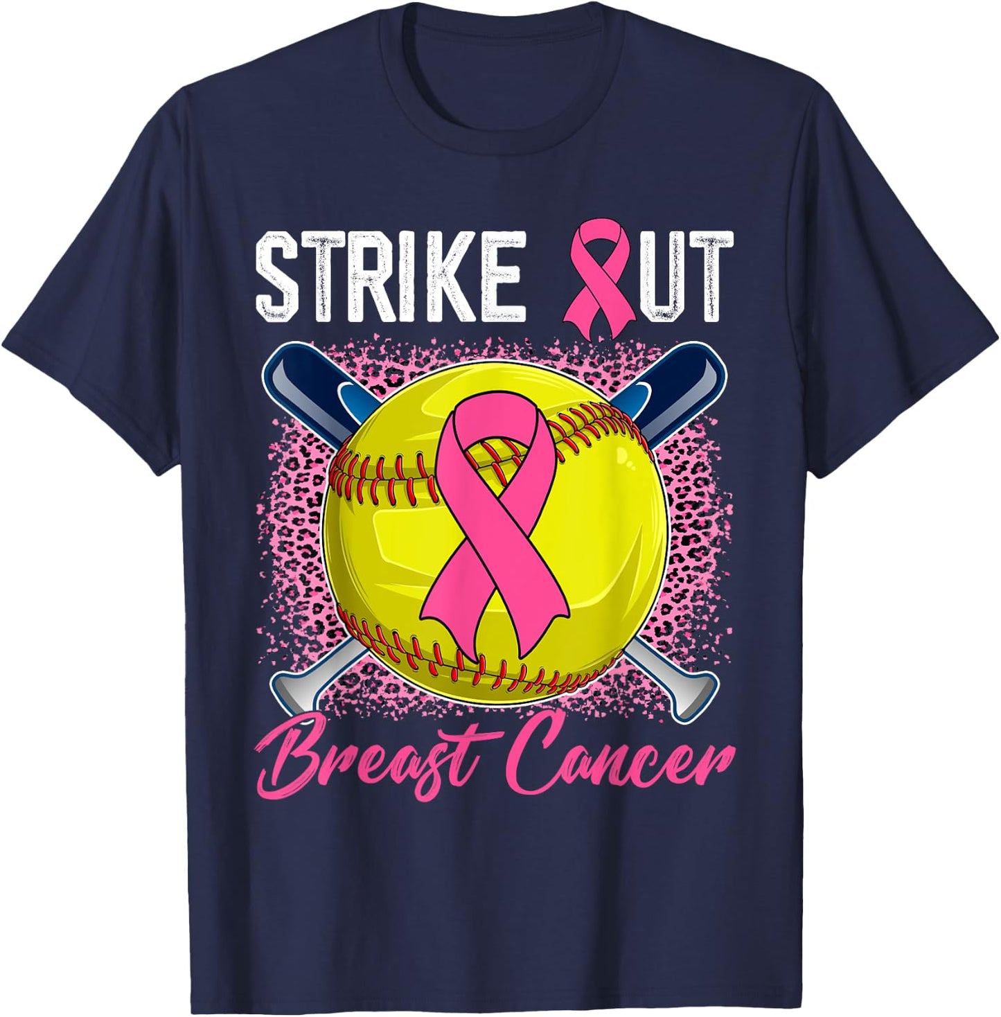 Strike Out Breast Cancer Softball Ball & Pink Ribbon Women T-Shirt - T-Shirt | Navy