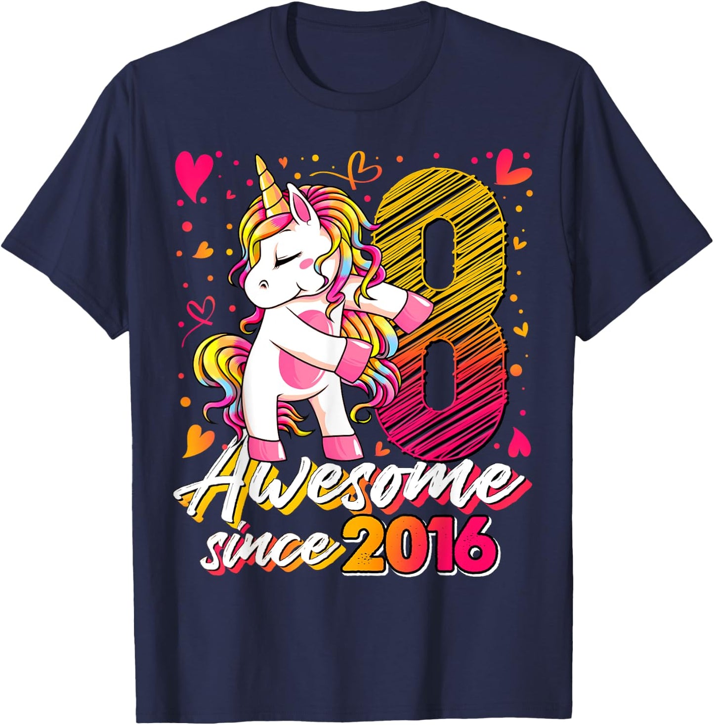 8 Years Old Flossing Unicorn Gifts 8th Birthday Girl Party T-Shirt - T-Shirt | Navy