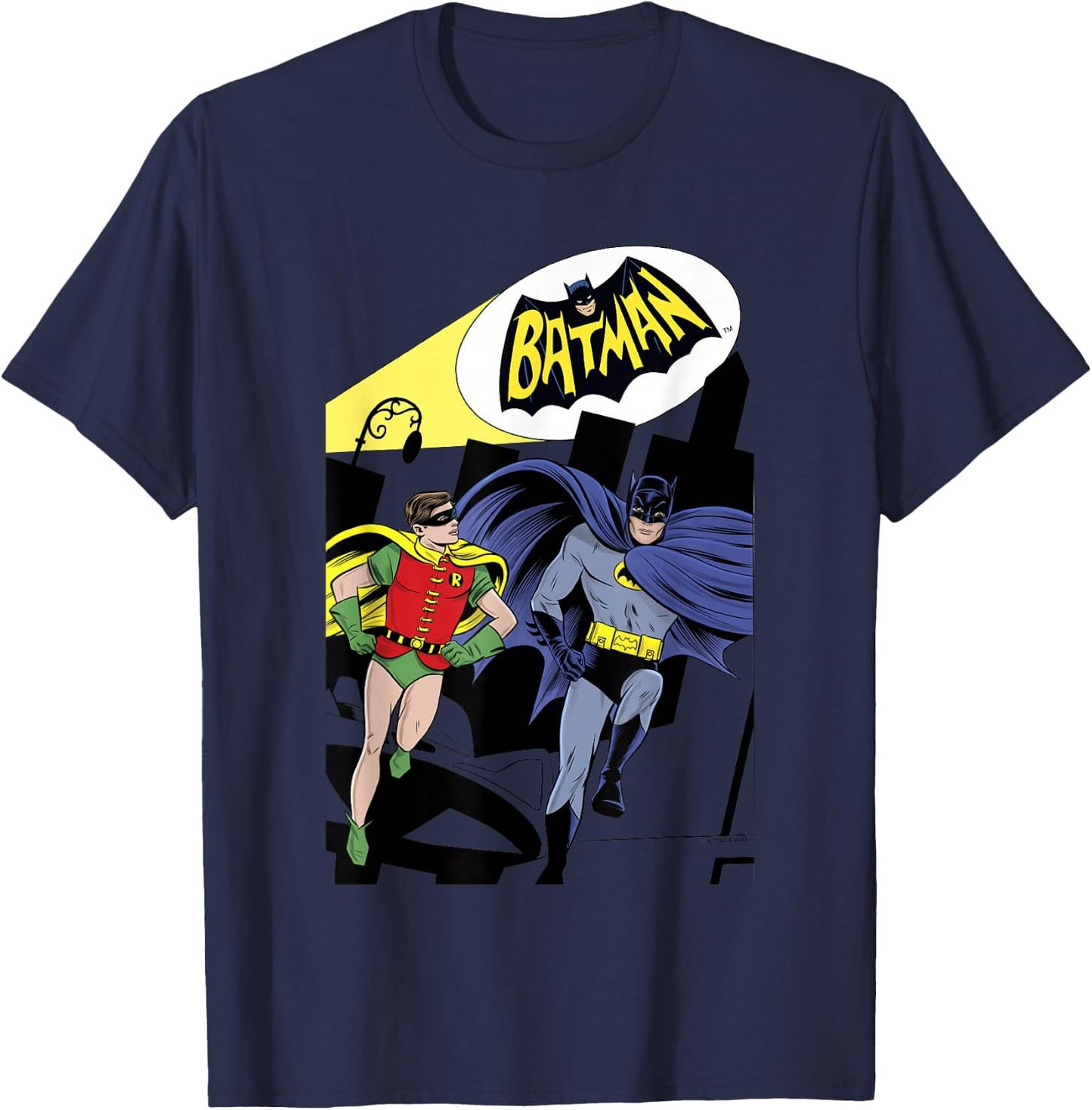 Batman Vintage Classic Batman & Robin Comic Spotlight Heroes T-Shirt - T-Shirt | Navy