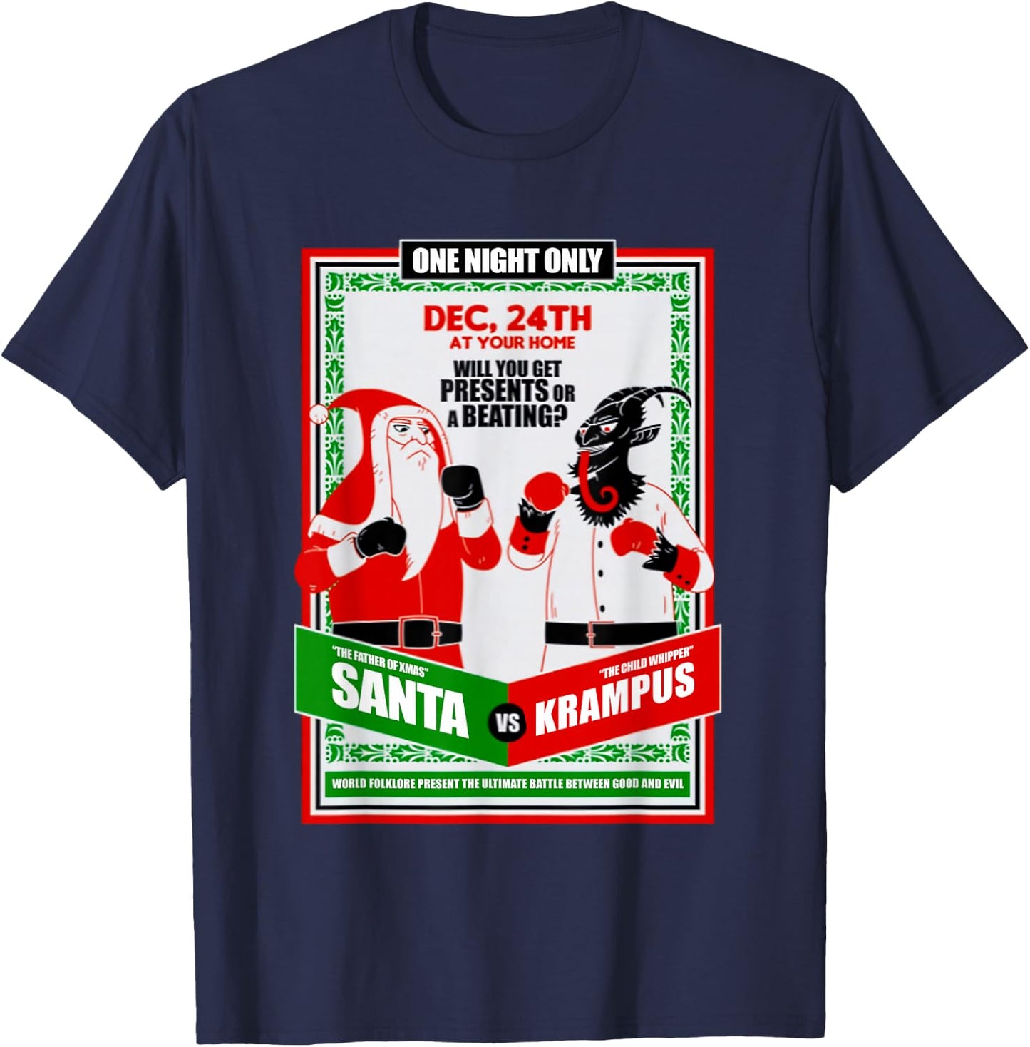 Funny Battle for Christmas Retro Santa VS Krampus Xmas Humor T-Shirt - T-Shirt | Navy