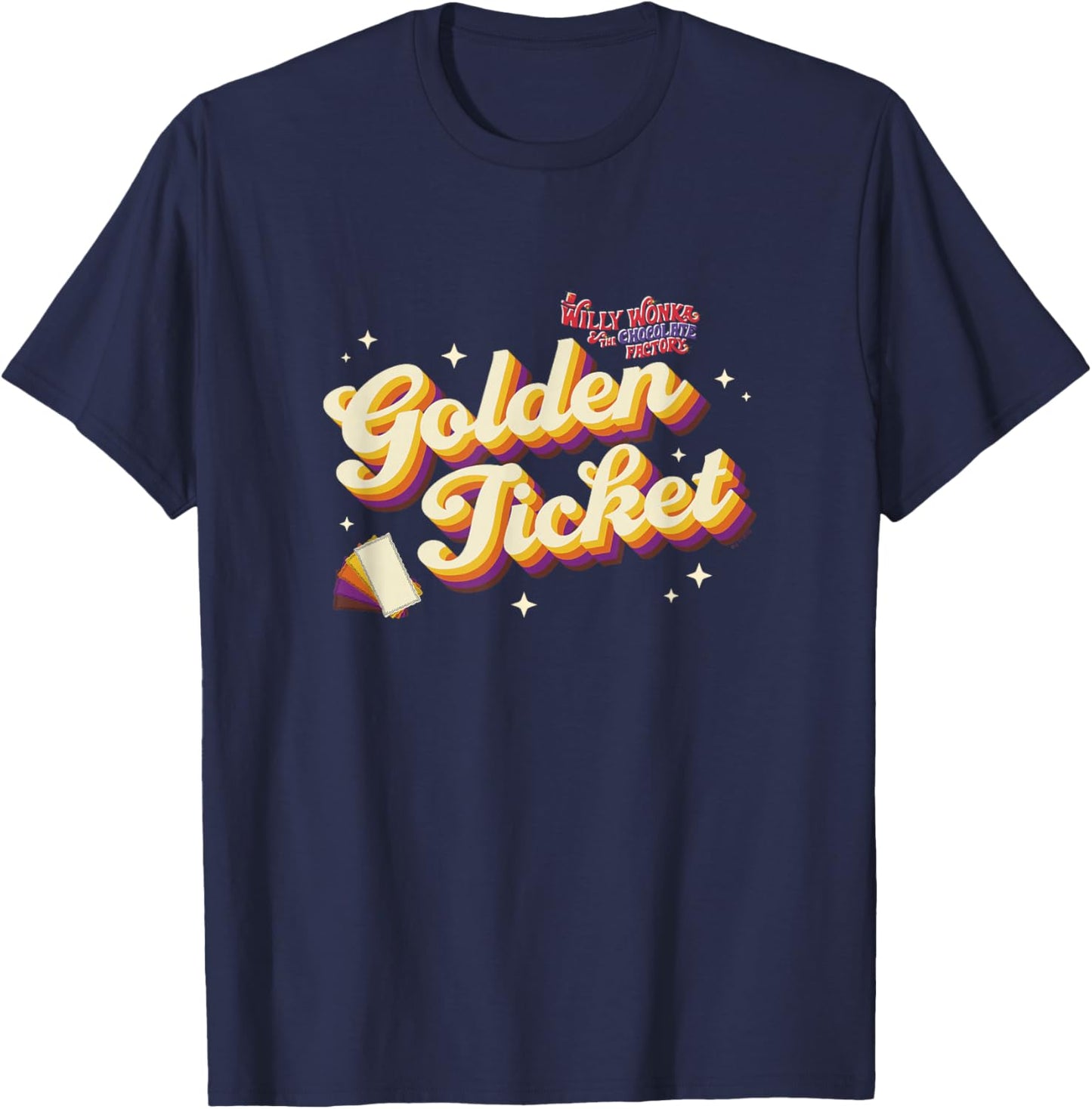 Willy Wonka & The Chocolate Factory Golden Ticket Retro Logo T-Shirt - T-Shirt | Navy