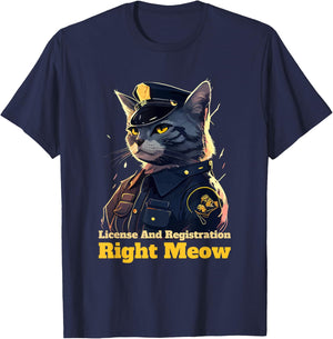 Right Meow Police Cat Pun Cop Officer Blue Line Kitten Lover Women Kids T-Shirt - T-Shirt | Navy
