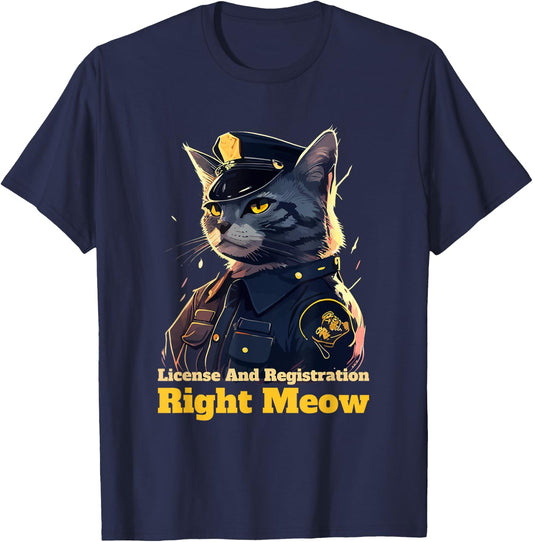 Right Meow Police Cat Pun Cop Officer Blue Line Kitten Lover Women Kids T-Shirt - T-Shirt | Navy
