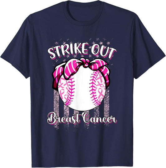 Strike Out Breast Cancer Baseball Pink Ribbon Women T-Shirt - T-Shirt | Navy