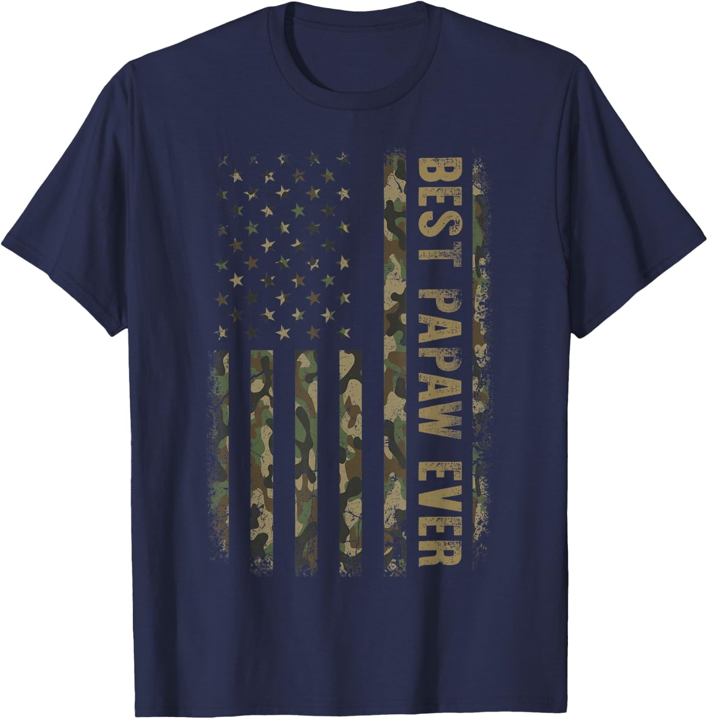 Best Papaw Ever Camouflage American Flag Father's Day T-Shirt - T-Shirt | Navy
