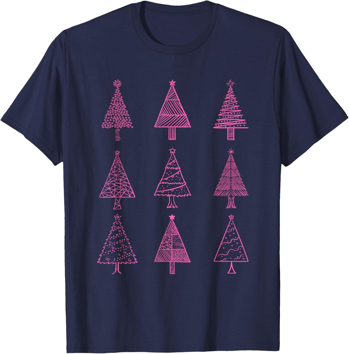 Hot Pink Christmas Tree Collection Fashion Design T-Shirt - T-Shirt | Navy
