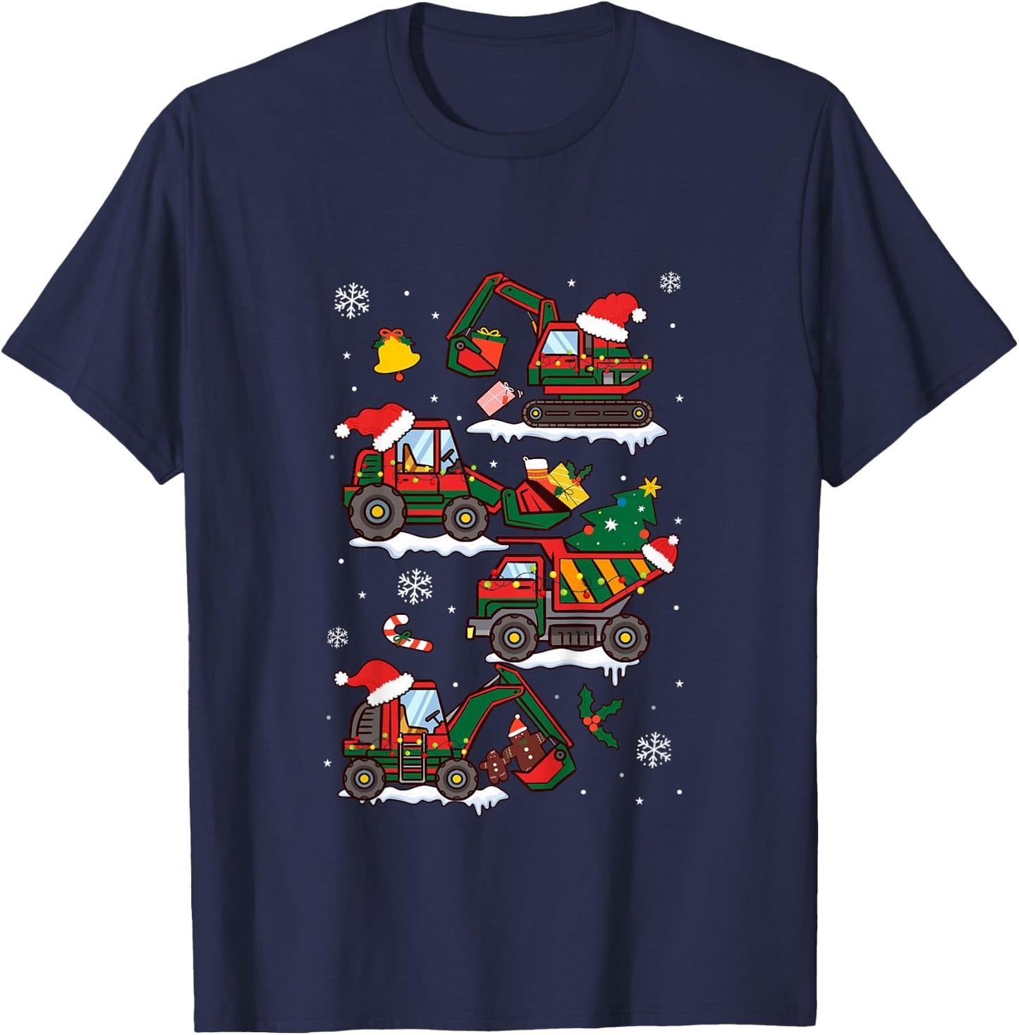 Kids Construction Excavator Christmas Tree for Boys Girls Toddler T-Shirt - T-Shirt | Navy