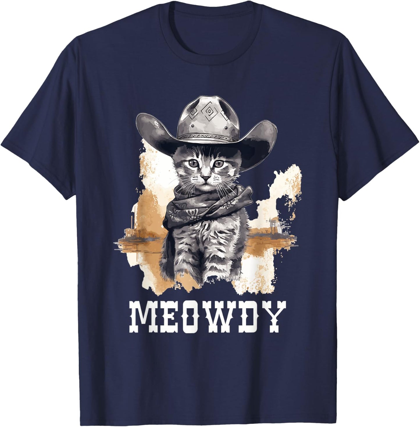 Funny Cat Cowboy Cowgirl Meow Howdy Meowdy T-Shirt - T-Shirt | Navy
