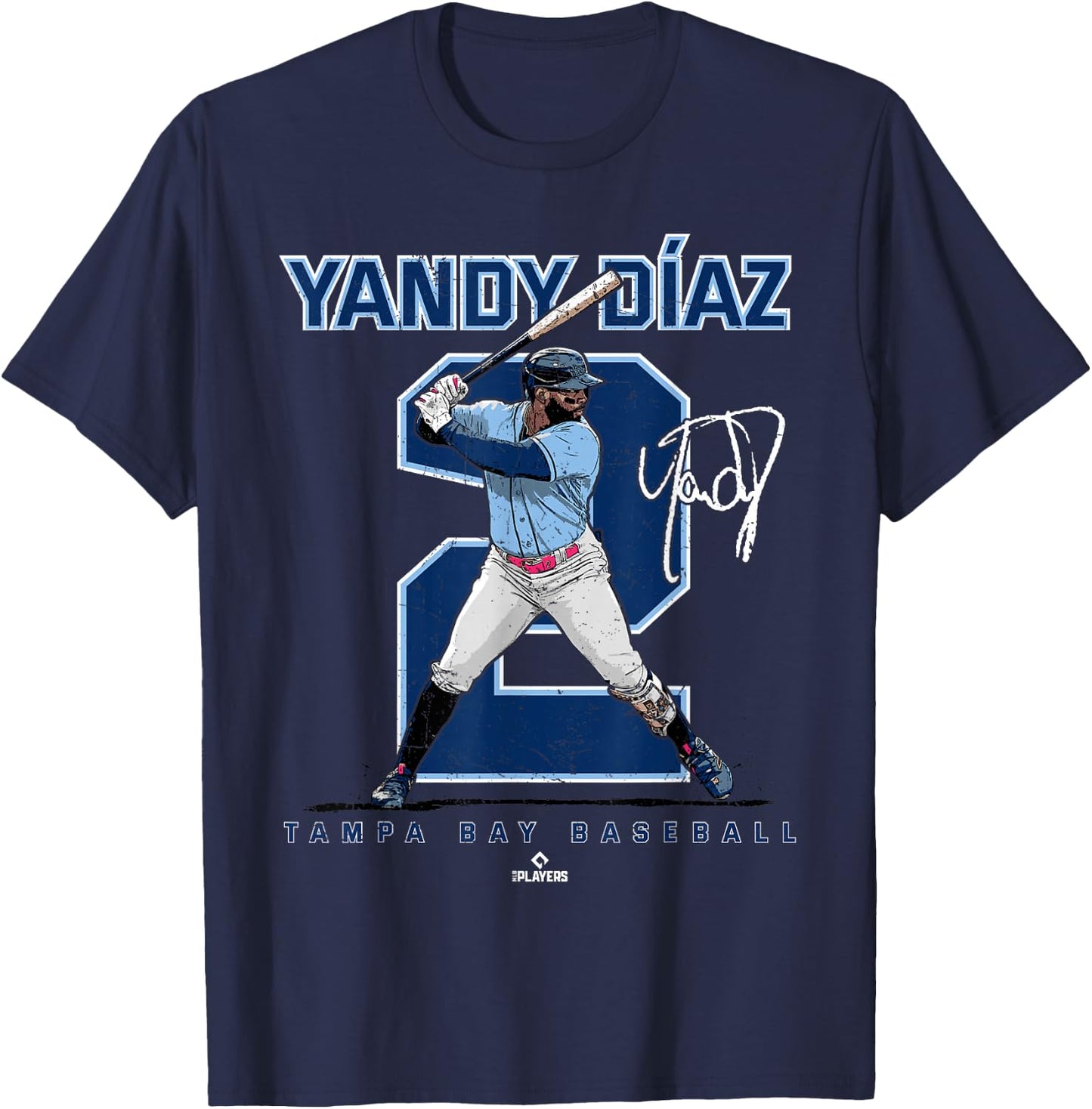 Number and Portrait Yandy Diaz Tampa Bay MLBPA T-Shirt - T-Shirt | Navy