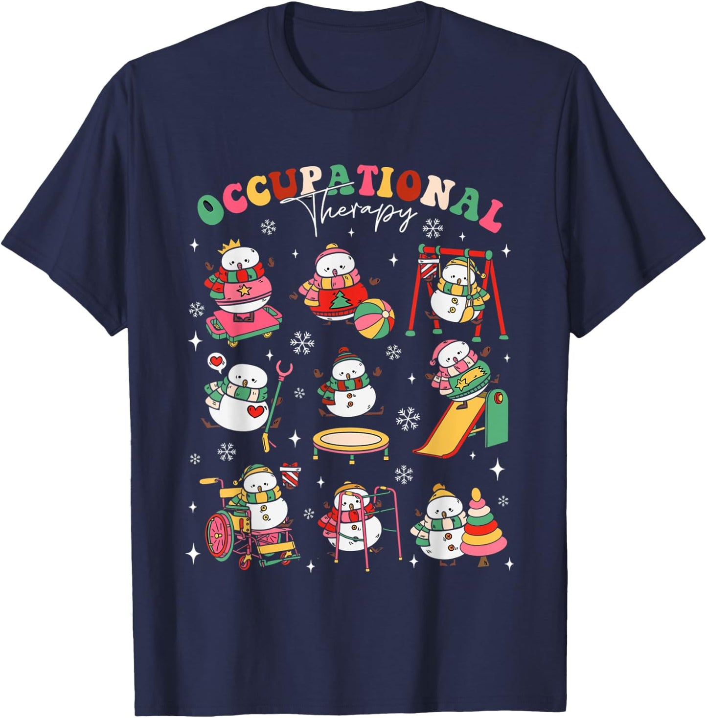 Retro Occupational Therapy Christmas Snowman OT OTA Women T-Shirt - T-Shirt | Navy
