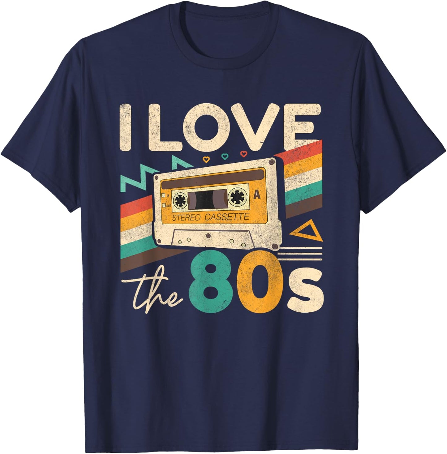 Vintage 80s Women Men I Love The 80's Cassette Party Retro T-Shirt - T-Shirt | Navy