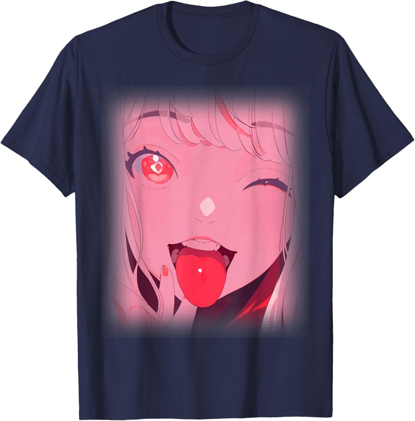 Anime Girl Tongue Out Waifu Japanese Aesthetic Kawaii Otaku T-Shirt - T-Shirt | Navy