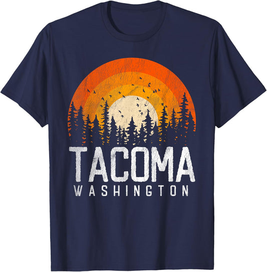 Tacoma Washington WA Shirt Retro Vintage 70s 80s 90s Gift T-Shirt - T-Shirt | Navy