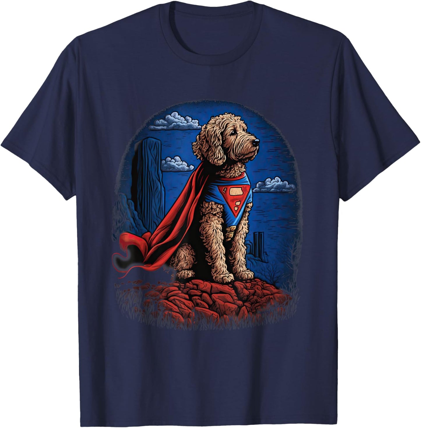 Super Power Superhero Labradoodle Dog Men Women Kids T-Shirt - T-Shirt | Navy