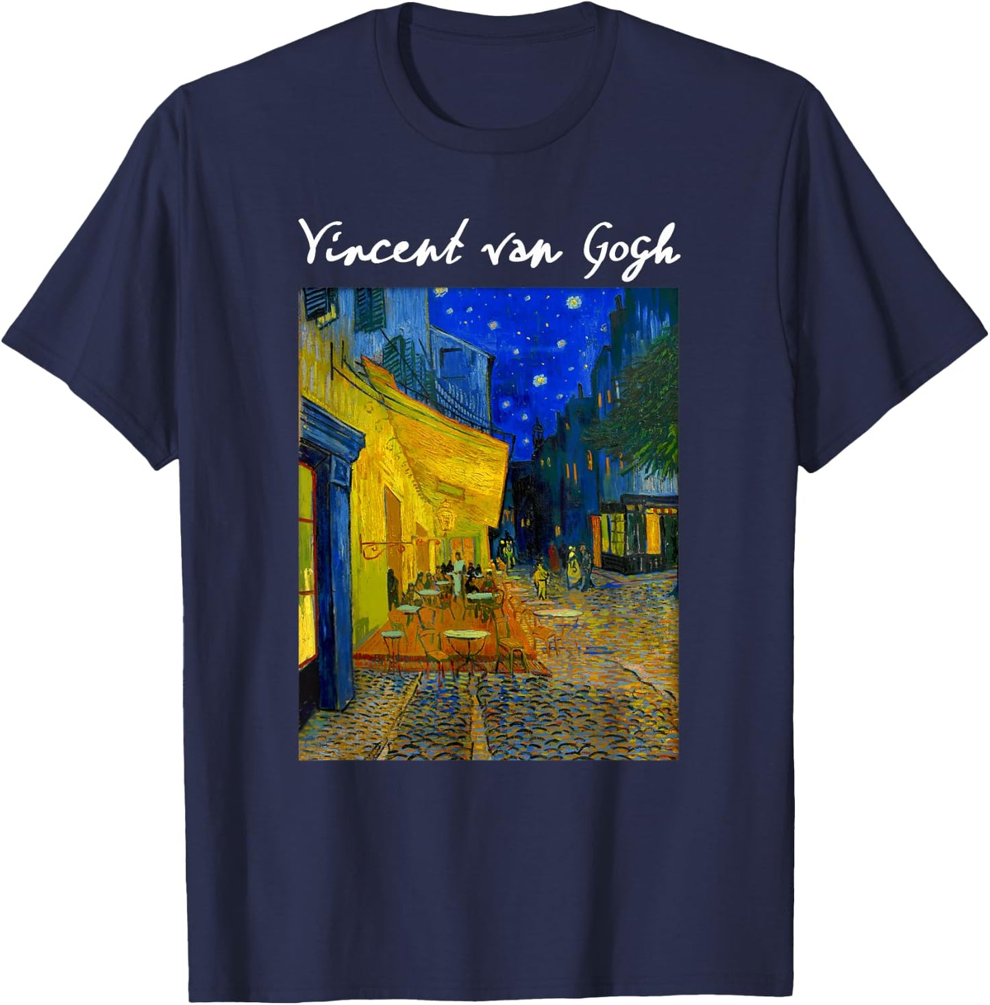 Famous Artist Cafe Terrace at Night Van Gogh Art Painting T-Shirt - T-Shirt | Navy