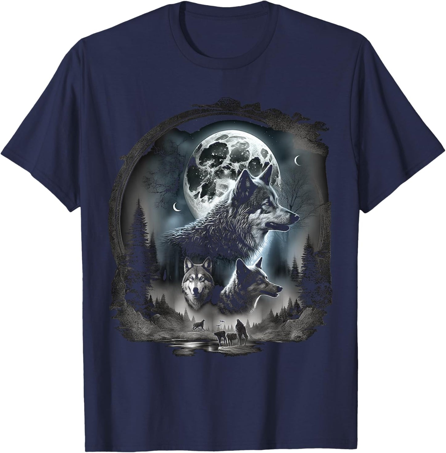 Wolves howling at moon wolf wild animal T-Shirt - T-Shirt | Navy