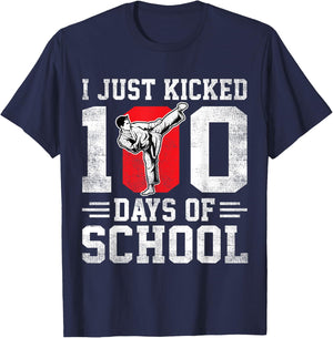 I Just Kicked 100 Days Of School Karate Boys Girls T-Shirt - T-Shirt | Navy